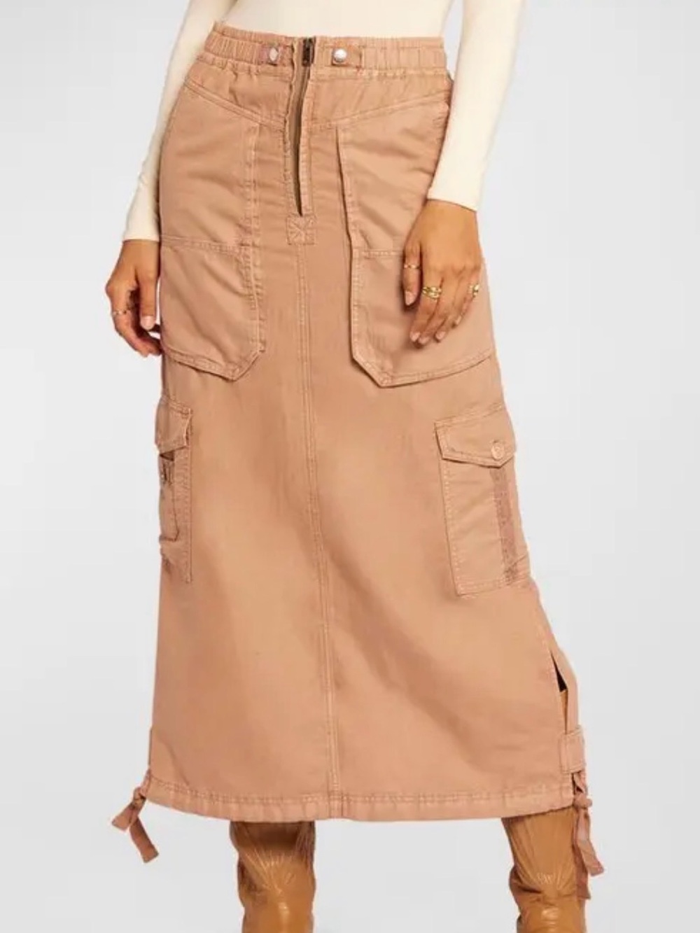 Current/Elliott The Article” Cargo Midi Skirt in Taupe